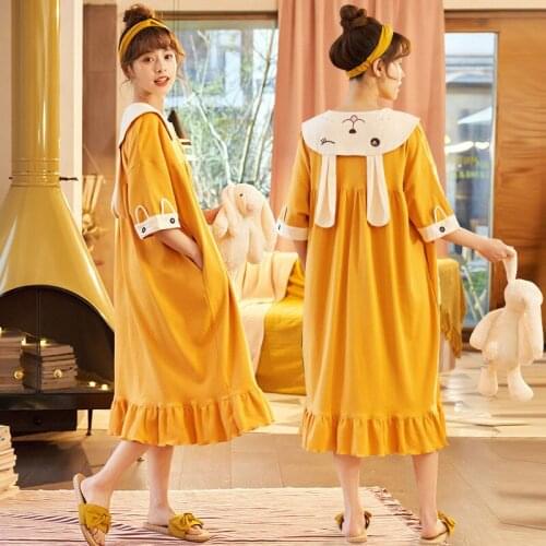 Cute Cartoon Sleepwear For Women Nightgowns Dressing Gown Nightdress pure Cotton Nighty Sleepshirt Plus Size Pijamas kawaii