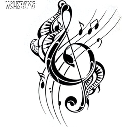 Volkrays Fashion Car Sticker Music Musical Note Silhouette Accessories Reflective Waterproof Vinyl Decal,17cm*11cm