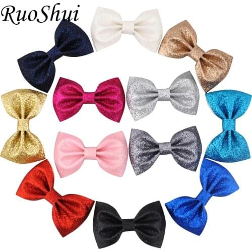 3 Inch 12Color Fashion Glitter Leather Bow Hair Clips Teens Girl Kids Children Boutique Hairbow Hairpins Best Gift Hair Headwear