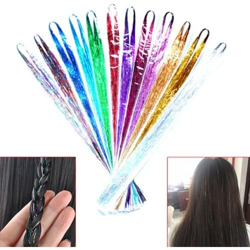 Bling Hair Secoration Fashion 15 Colors Hair Tinsel Sparkle Glitter Extensions Highlights False Hair Strands Party Accessories