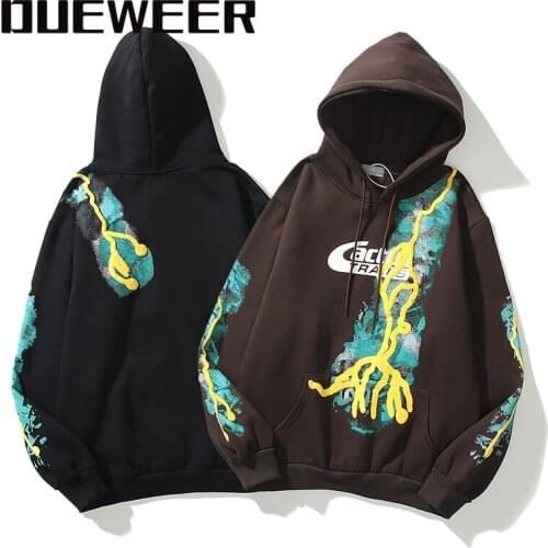 Dueweer Mens Sweatshirts Hoodies Cactus Jack Cargo Embroidery Travis Scott Multiple Pockets Pullover Hoodie Streetwear