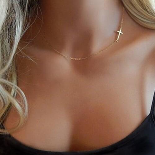 New Fashion Cross Pendant Necklace for Women Men Stainless Steel Religious Faith Jewelry Gold Color Choker Jewelry Gifts