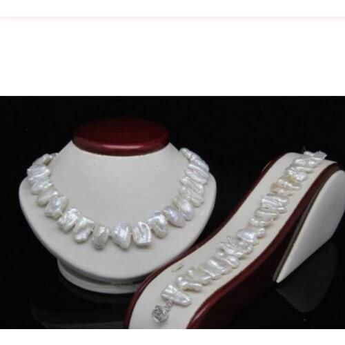 New hot AAA Natural Shape White Biwa Pearl Necklace Bracelet Set (18''7.5'' Long)