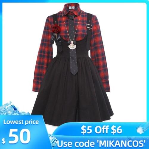 ROLECOS 2017 New Arrival Gothic Style Women Lolita Dress Plaid Shirt with Suspender Skirt Vintage Women Punk Lolita Dresses