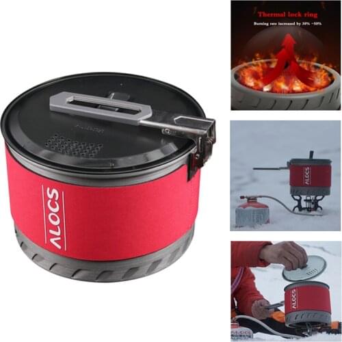 Outdoor Heat Exchange Camping Cooking Pot Cookware Folding Handle Hiking Backpacking Picnic Pot Camping Tableware c u