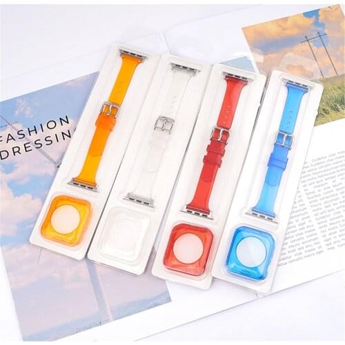 Silicone Strap for Apple Watch Band 44mm 40mm 42mm 38mm Slim Transparent Wrist Bracelet Protective Case iWatch Series 5 4 3 6 SE