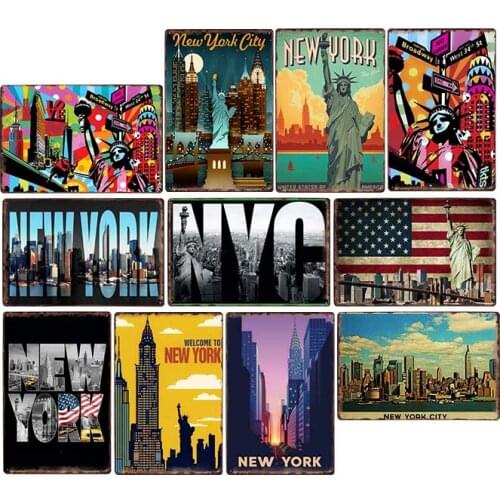United States New York Metal Poster Retro Tin Sign Plaque Vintage Decoration Bar Becorative Plates Home Decor 20x30cm