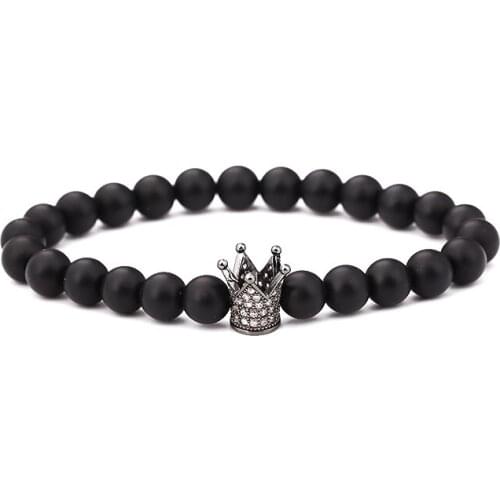 HYHONEY Couple jewelry Trendy matte beads Pave CZ Imperial Crown Charm Bracelet For Men Or Women Bracelet Jewelry pulseras