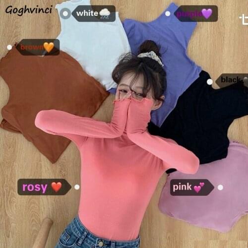 Women Long Sleeve T-shirts Solid Turtleneck Bottoming Rosy Sweet Lovely Girl Top Plus Velvet Warm Winter Trendy Hot Sale Ins Fit