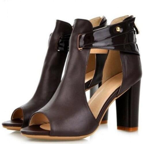 Women sandals PU Buckle Strap 8CM Thick heel High heels Peep Toe Shallow women shoes sandalias mujer 2020 size 35-42 black