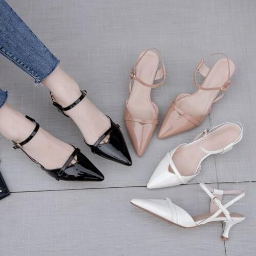 Women Pumps Summer Shoes Fashion Pointed Sandals Patent-Paneled Stiletto Shoes beige black party wedding ladies dress shoes 2020