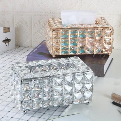 1pc Simple Coffee Table Desktop Rectangular Faux Crystal Tissue Storage Box Holder Case Table Decoration Tissue Box Container