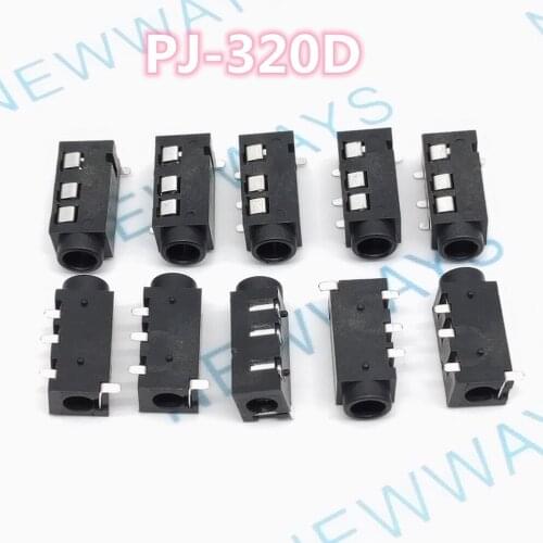 100Pcs Pj-320D Headphone Female Socket Headphone Audio Jack Port 3+1Pin Left Three Right One Plug Hole 5.5Mm