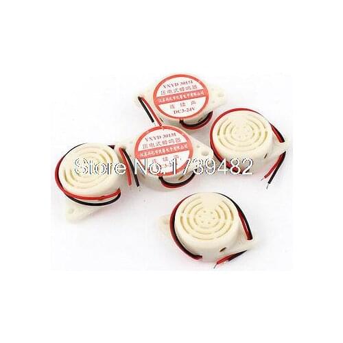 5Pcs DC 2-34V Wire Leads Industrial Piezo Electronic Alarm Buzzer White