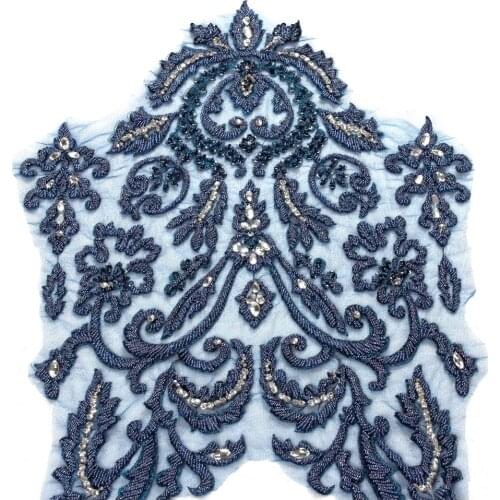 Off white large pattern with heavy beads applique patch ployester embroidery patch wedding dress Accessories