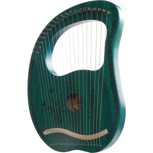Harp 19-String Concert Harp Mahogany Body Green Matte Surface Harp Musical Instrument with Tuning Lever & Instructions