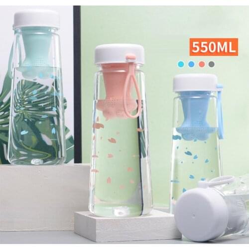 550ml water bottle heat-resistant and leak-proof cats claw tea filter cherry blossom printing portable water cup outdoor cup