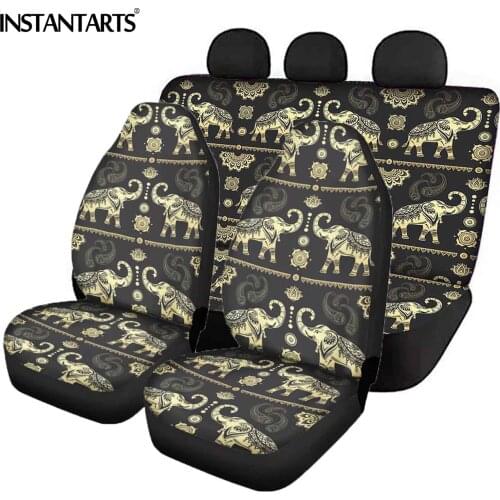 INSTANTARTS African Elephant Pattern Anti-Slip Vehicle Seat Covers Durable Front/Back Car Protector Vehicle Seat Covers Set Soft