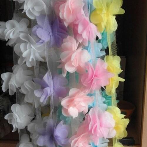 12pcs flowers 3D Chiffon Cluster Flowers Lace Dress Decoration Lace Fabric Applique Trimming Sewing Supplies