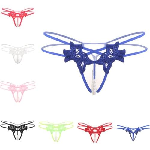 Breathable Men Pearls Massage Crotchless Exotic G-string Lingerie Underwear Low Rise Embroidered T-Back Elastic Waistband Thongs