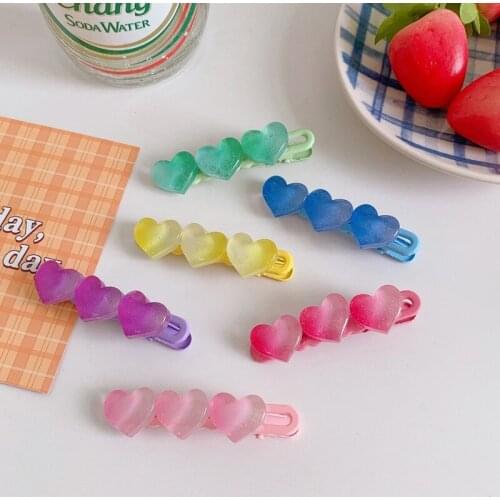Ins gradient color love word clip female summer small girl heart bangs broken hairpin simple temperament duckbill clip