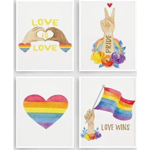 Gay Pride Heart Love Is Love Peace Canvas Painting Print Poster Wall Art Retro Rainbow Flag Pictures Bedroom Living Room decor