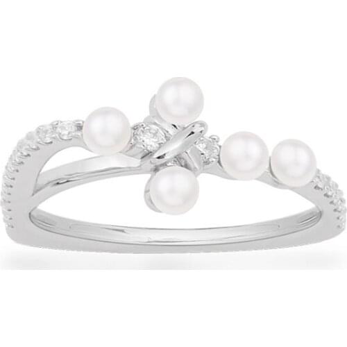 SLJELY Luxury Brand Pure 925 Sterling Silver Geometrical Cross Ring with Pearl AAA Zirconia Women Fine High Quality Jewelry Gift