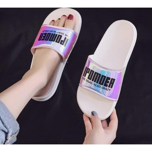 Summer Slides Women Slippers Mirror Laser Beach Slides Eva Soft Sole Outdoor Slide Sandals Women Men Couple Shoes Flip Flops