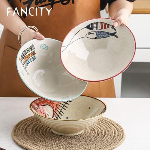 FANCITY Japanese-style ramen bowl, household refined bowl, creative personality soup bowl, underglaze color large noodle bowl