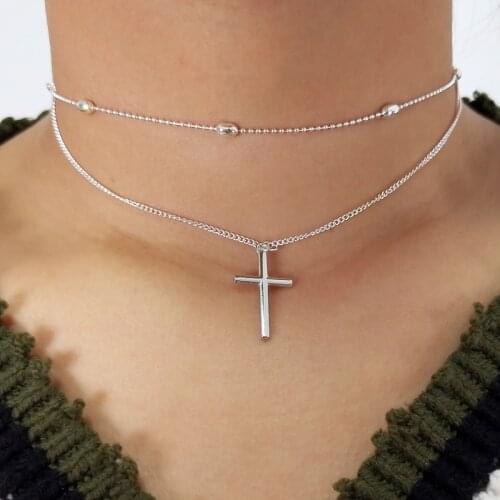 Multi Layer Alloy Beads Cross Necklaces & Pendants for Women New Arrived 2 Color Valentines Day Colar