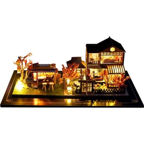 DIY Wooden Dollhouse Kit Miniature with Furniture Mini Casa Villa Doll House Japanese Cottage Assembled Toys for Adults Gifts