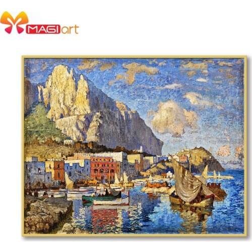 Cross stitch kits Embroidery needlework sets 11CT water soluble Canvas Patterns 14C Full Landscape Blue bay -NCMS154