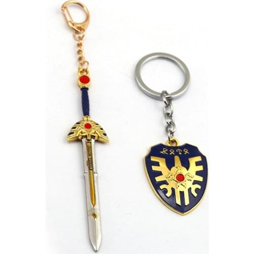 New Game Doragon Warrior Keychian Dragon Quest Loto Sword Shield Metal Key Chain Ring Men Car Women Bag Gift Jewelry Chaveiro