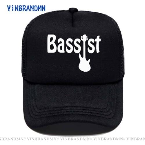 New Style Bassist Guitar hat Funny music band bass guitarist rock Baseball caps cool Summer Mesh Trucker Cap Unisex snapback hat