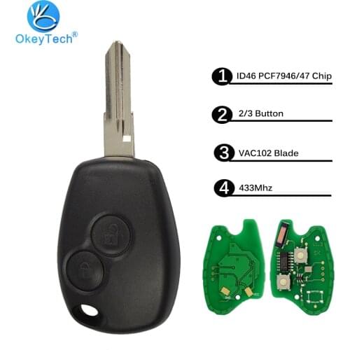 OkeyTech for Renault Duster Megane 2 Duster Clio Remote Control Key 433Mhz Uncut VAC102 Blade ID46 PCF7946/47 Chip 2/3 Button