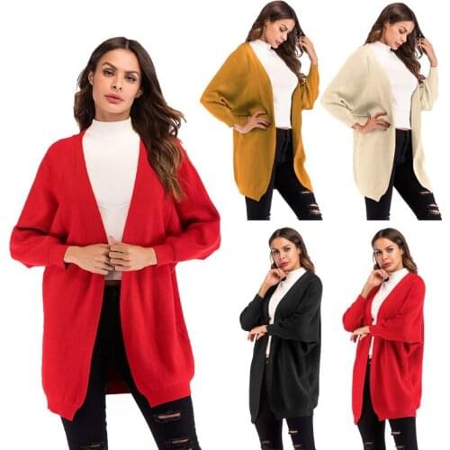Autumn Winter Batwing Sleeve Knitwear Cardigan Women Knitted Sweater Long Cardigan Female Elegant Jumper Coat
