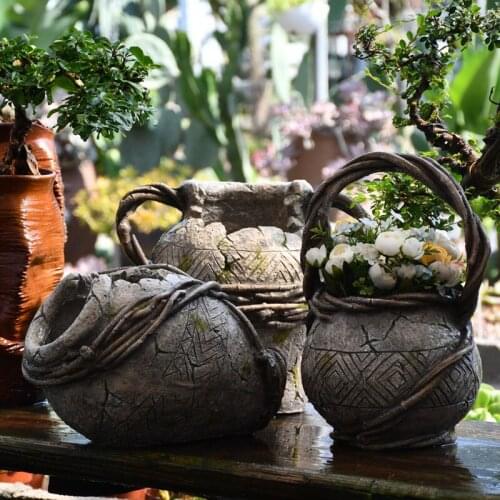 Pastoral Garden Creative Imitation Cement Flowerpot Meaty Green Plant Ornaments Courtyard Park Vase Figurines Decoration Crafts