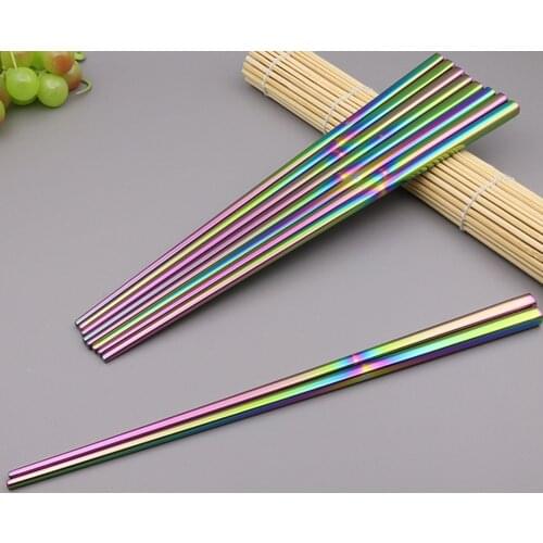 Colorful Stainless Steel Chopsticks 1 Pair Reusable Chinese Chop Tabbleware Chopstick For Home Outdoor Use 2