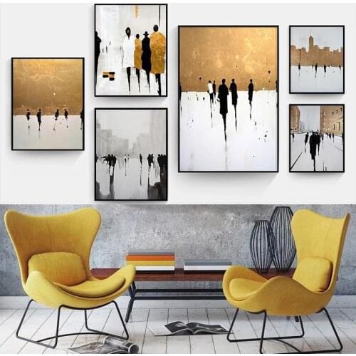 Nordic Luxury Gold Abstract Figure Landscape Canvas Painting Modern Posters and Prints Wall Art Pictures for Living Room Decor