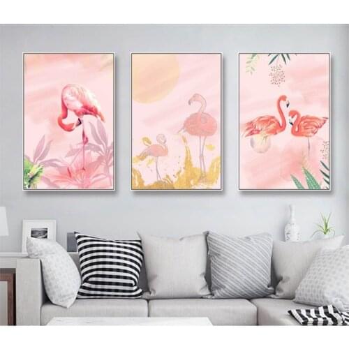 Modern Simple Watercolor Floral Flamingo Canvas Art Painting Unframed Wall Pictures for Living Room Nordic Home Decoration
