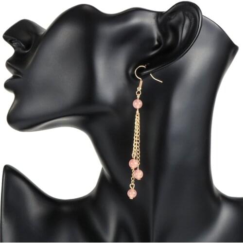 Trend Natural Stone Beads Long Tassel Earrings Female Pink Crystal Wedding Pendant Earrings Fashion Women Jewelry Earrings