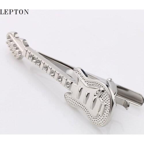 Lepton Music Guitar Tie Clip for Mens Polished Silver color Suit Clasp Clamp Clip Fashion Business Wedding Guitar Tie Bar Pin