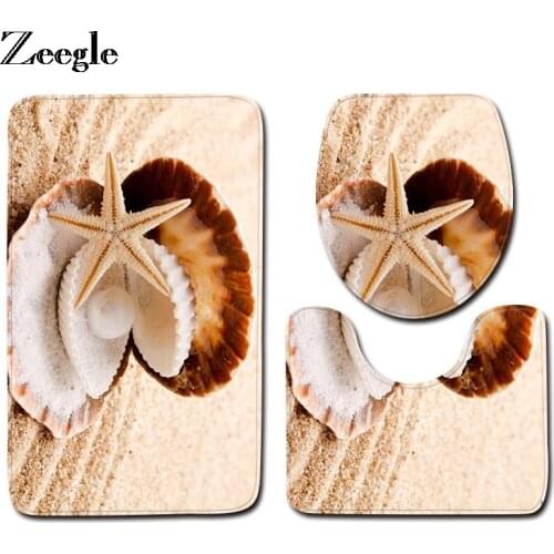 Zeegle Non-slip Bathroom Mat Toilet Cover Floor Mats Absorbent Bath Mat Bathroom Carpet Beach Shell Bathroom Toilet Rug