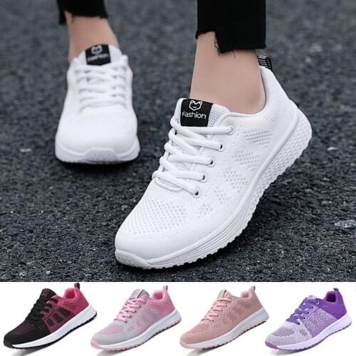 Women Shoes Flats Fashion Casual Ladies Walking Mesh Breathable Female Sneakers Comfortable Bottom Running Shoes Plus Size 35-42