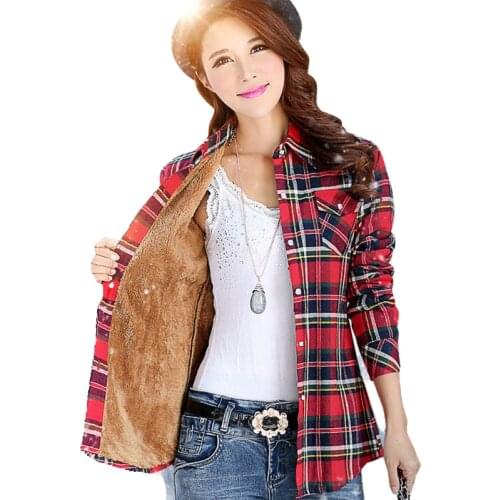 Winter Warm Velvet Thick Plaid Flannel Shirt Womens Casual Blouses Clothing Lady checked Shirts Tops For Female 20 Color