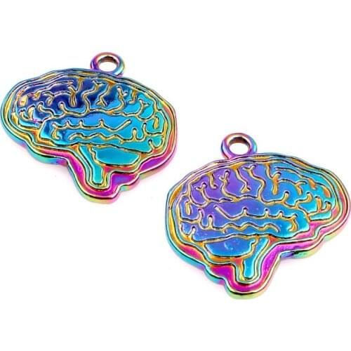 10pcs Alloy Rainbow Color Organ Brain Pendants Charms Exaggeration DIY Accessories Necklace Jewelry