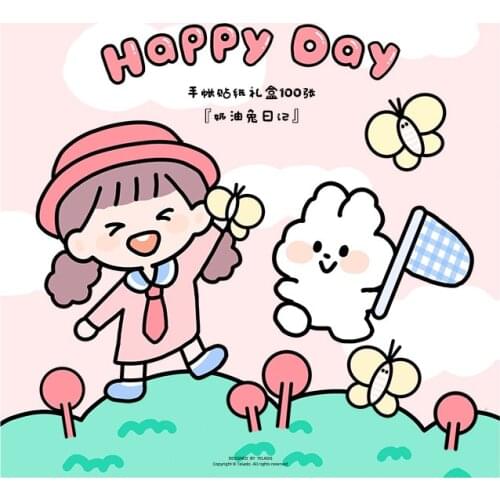 Cream bunny diary PET waterproof stickers handbook gift box girls handbook thermos stickers 20pcs