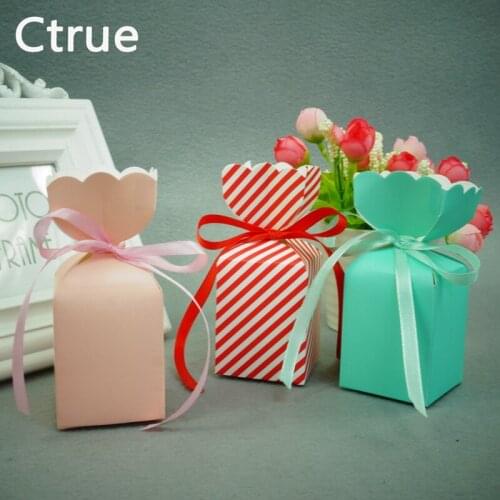 50pcs/lot 5cmx5cmx6cm Candy Box Rustic Wedding Candy Boxes with ribbon wrap wedding favors and gifts baby shower favor