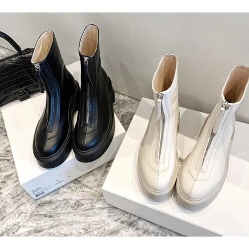 Zipper Vgenuine Leather Platform Martin Boots Womens British Style Muffin Elevator Ankle Boots Women Before Fall 2020
