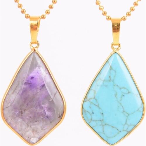 Reiki Chakra Natural Gem Stone White Crystal Rhombus Necklaces & Pendants for Men Women Healing Jewellery D424